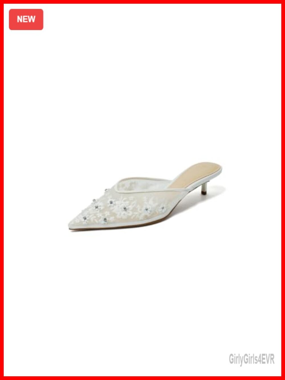 Kitten Heel Mules Lace Mesh Closed Toe Pumps Wedding Heels